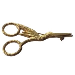 Vintage 1928 Co. Gold Tone Crane Stork Scissors Pin Brooch